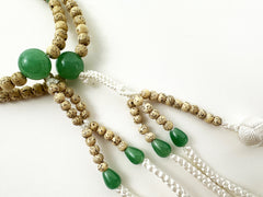 Lindenwood (Bodai) Beads with Jade and Knitted Tassels