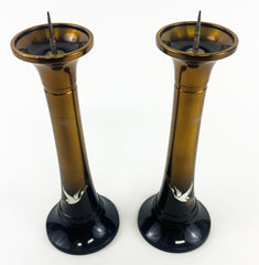 Vintage 9.5" H Metal Bokashi (Two-Tone) with Flying Crane Stands Set