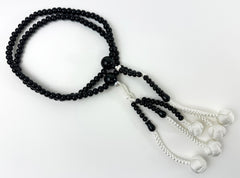 Ebony Lacquered Wood (Black) Bead with Knitted Tassels