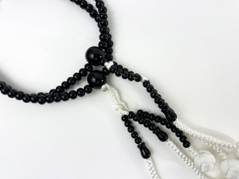 Ebony Lacquered Wood (Black) Bead with Knitted Tassels