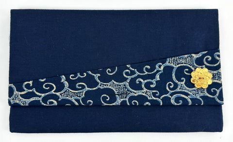 Navy Blue with Clouds Kimono Fabric Beads Case with S.G.I. Logo (Large)