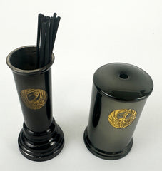 4.3" Tall Dark Metal Incense Keeper & 3.5" Tall Match Disposal with Crane Logo Set (Display Model)