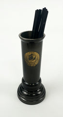 4.3" Tall Dark Metal Incense Keeper & 3.5" Tall Match Disposal with Crane Logo Set (Display Model)