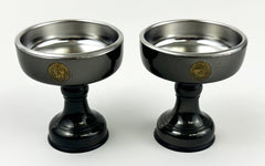 Dark Grey Rice Cup Pair Set with Crane Logo and Removable Metal Insert