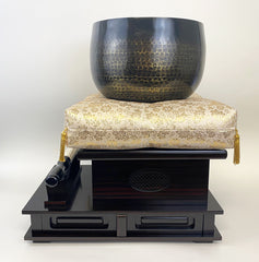 No. 9 Hand Pounded Bell (10.5" Diameter) with Ebony Wooden Base and Gold Cushion with Bell Stick Set