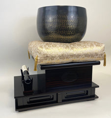 No. 9 Hand Pounded Bell (10.5" Diameter) with Ebony Wooden Base and Gold Cushion with Bell Stick Set