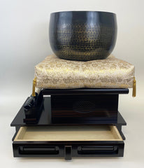 No. 9 Hand Pounded Bell (10.5" Diameter) with Ebony Wooden Base and Gold Cushion with Bell Stick Set